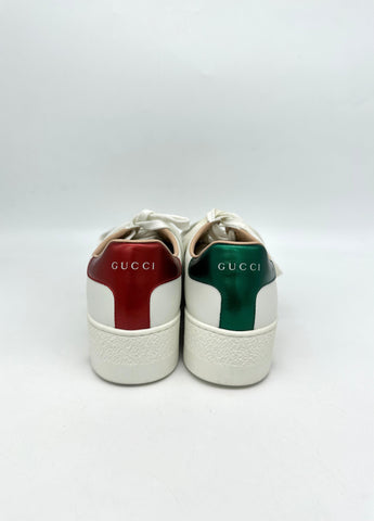 GUCCI White Leather Embroidered Bee Ace Platform Sneakers Size 39 - Reeluxs 