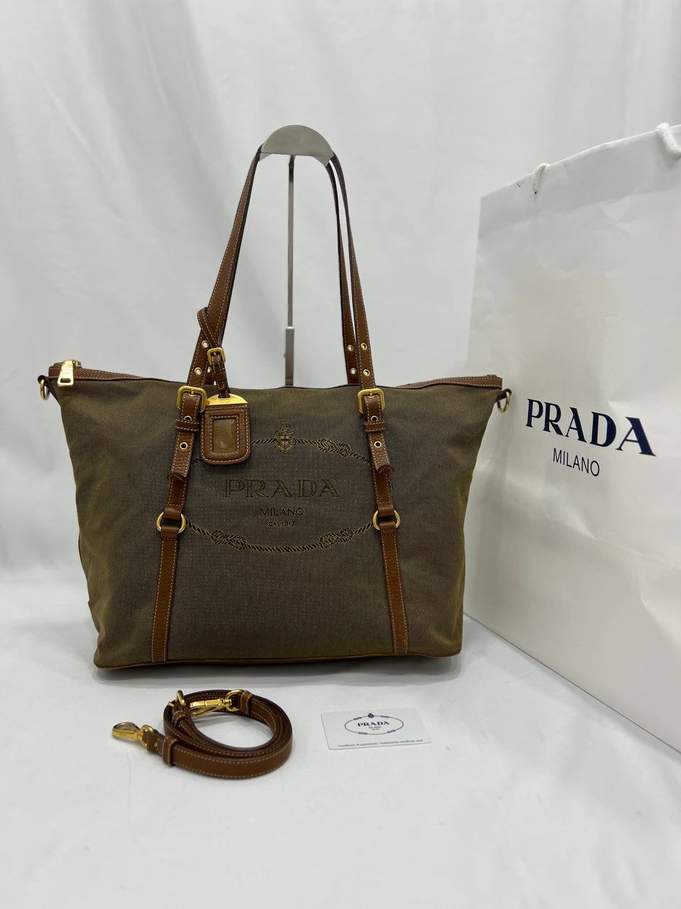 PRADA Jacquard Beige Tote Bag