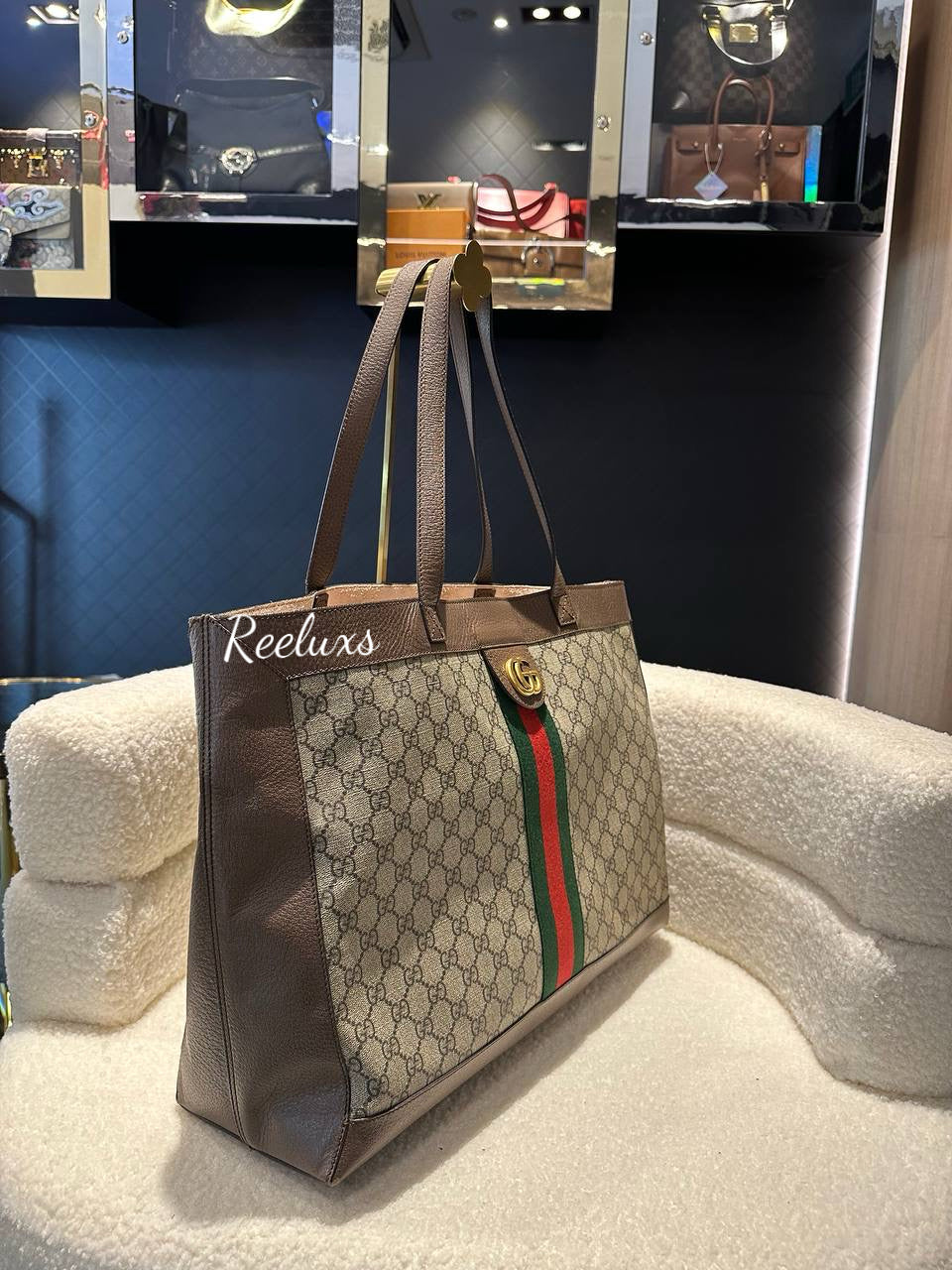 FULLSET GUCCI GG Supreme Ophidia GG Supreme Medium Tote Bag