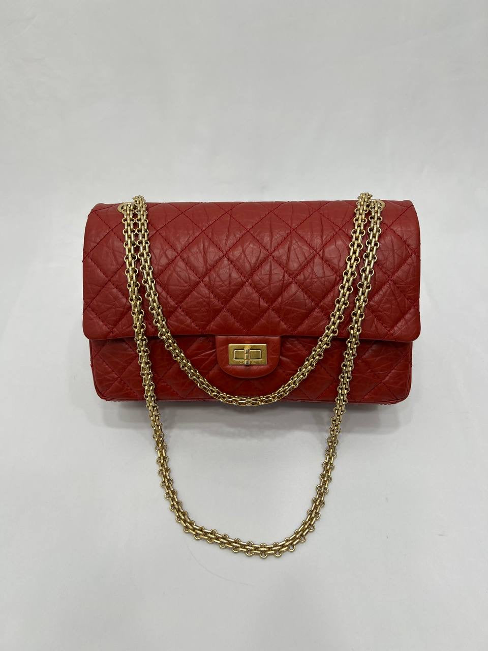 CHANEL Red Quilted Aged Leather Reissue 2.55 Classic Flap Bag GHW