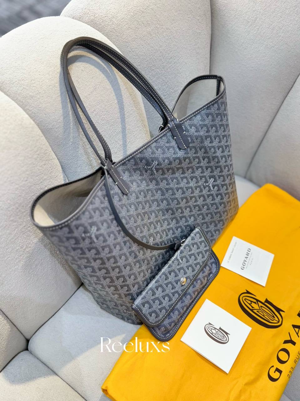 GOYARD Saint Louis PM Tote Bag Pouch Gray Shopping Purse Women's