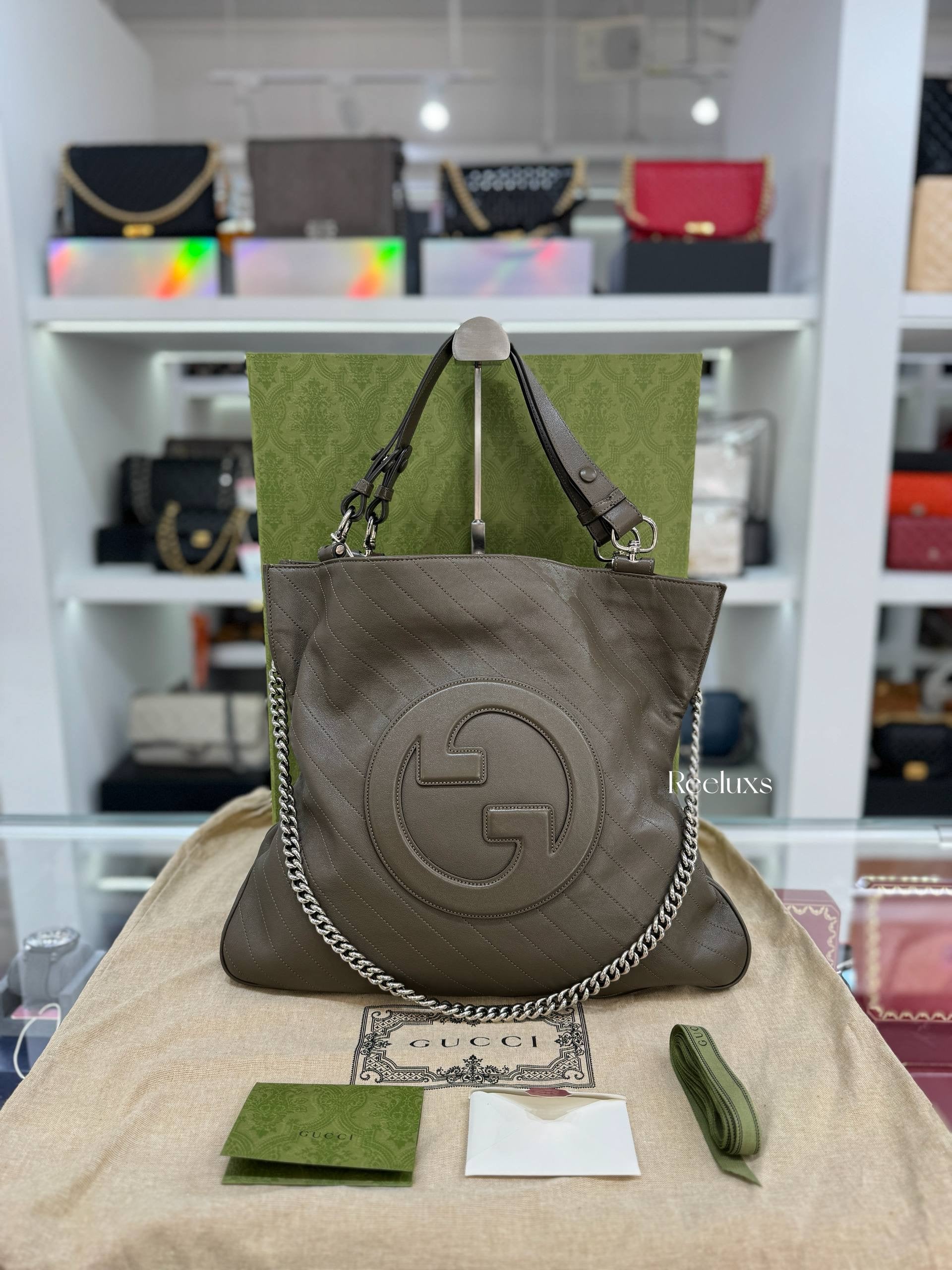 GUCCI Blondie Medium Tote  Bag Brown