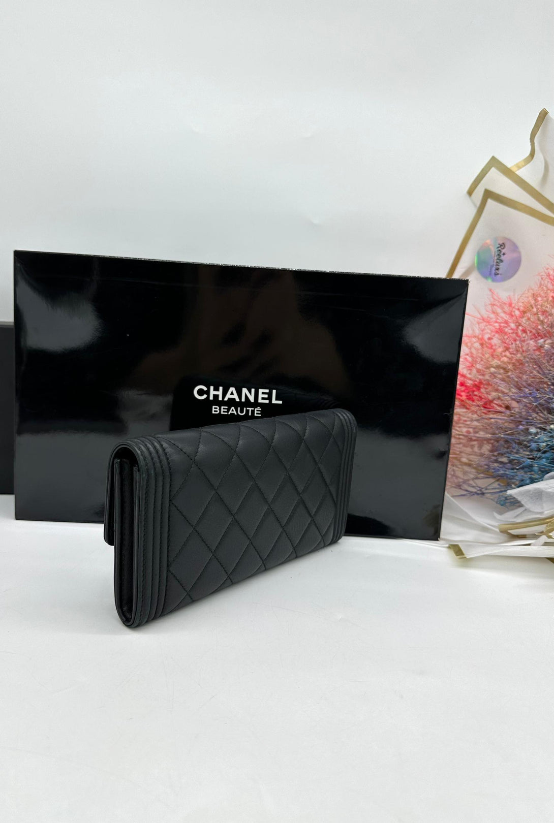 Full Set CHANEL Long Wallet Boy Lambskin Black For Women - Reeluxs 