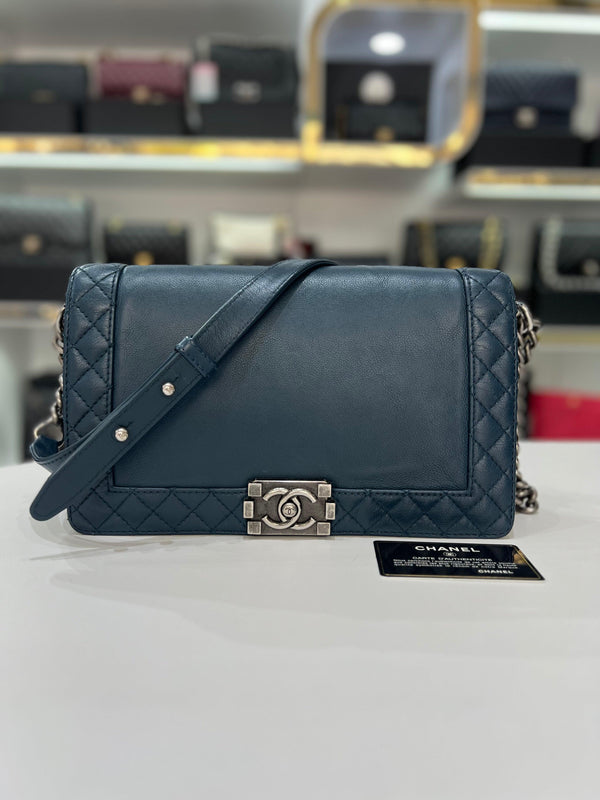 CHANEL Boy Calf Skin Size Blue Leather Flap Women’s Sling Bag - Reeluxs 