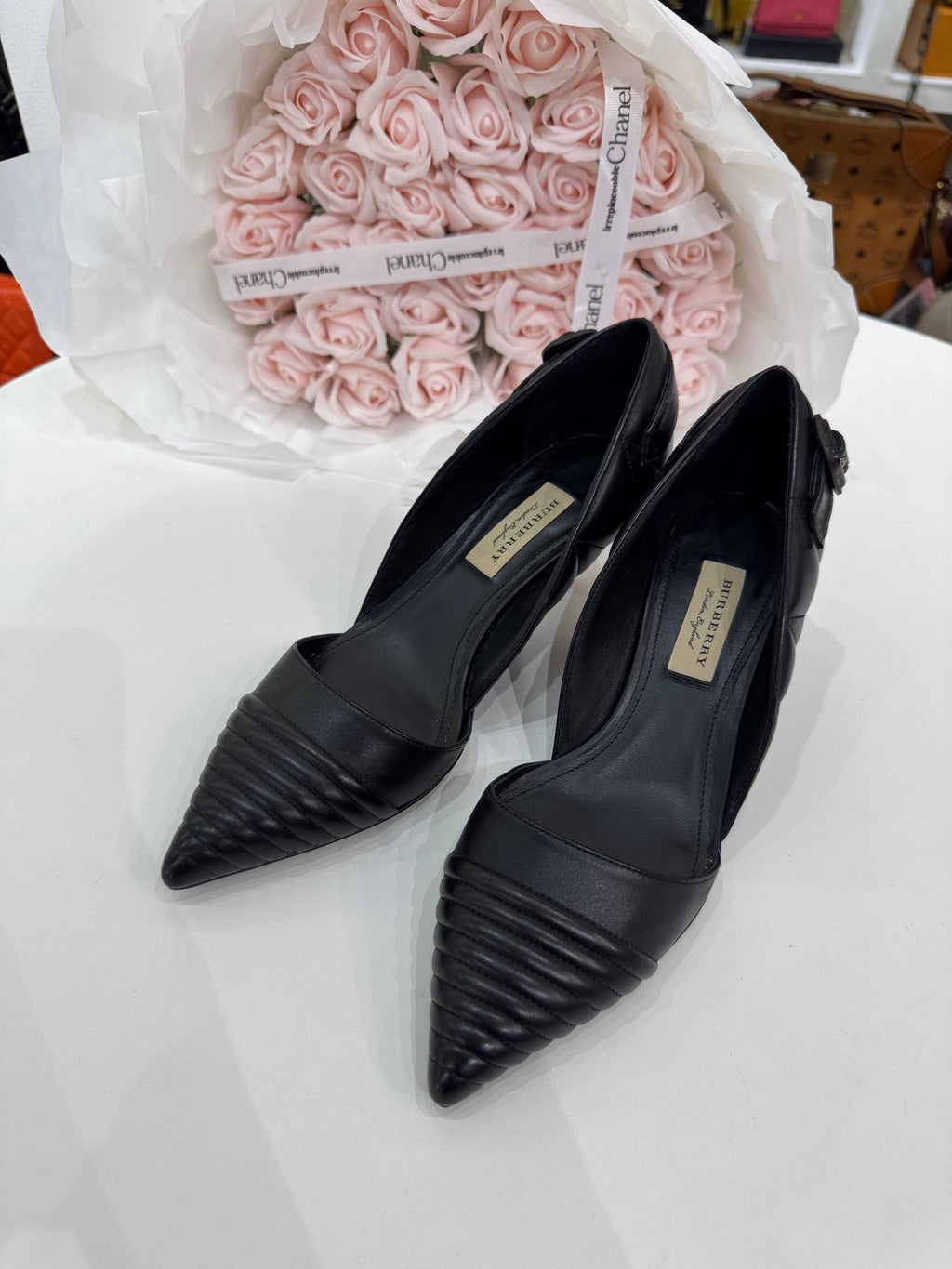 BURBERRY Amalia Quilted Leather Pointed Toe D'Orsay Pumps