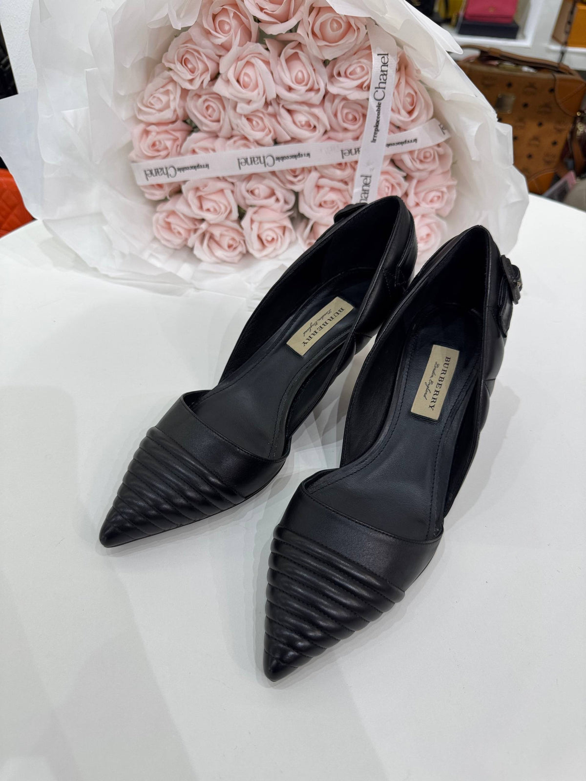 BURBERRY Amalia Quilted Leather Pointed Toe D'Orsay Pumps