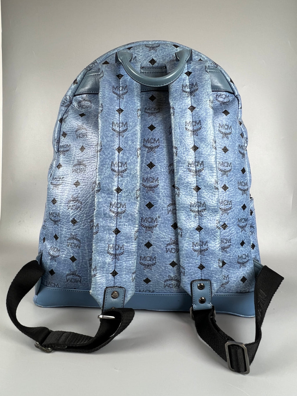 MCM Light Blue Visetos Coated Canvas and Leather Studs Backpack
