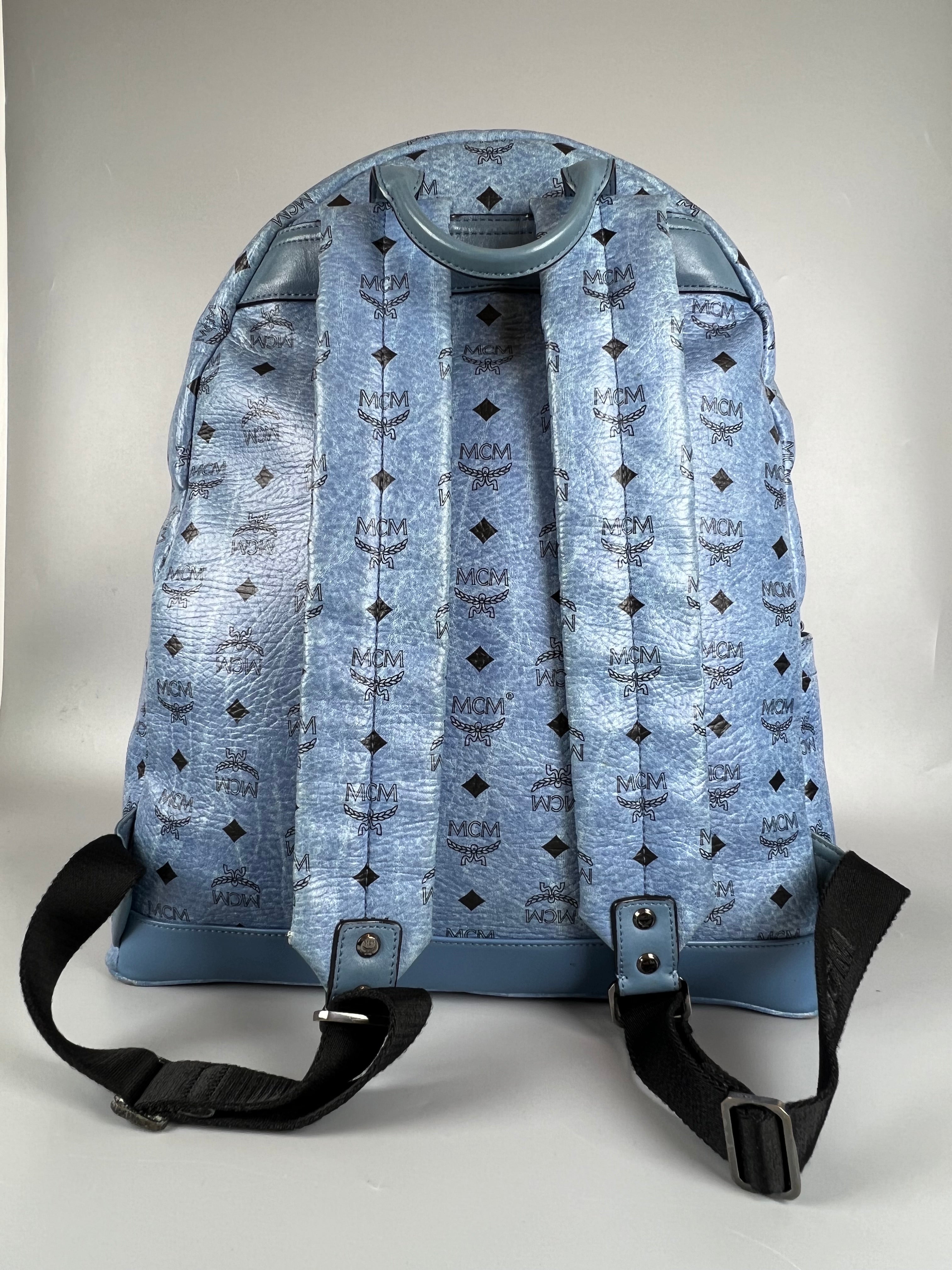 MCM Light Blue Visetos Coated Canvas and Leather Studs Backpack