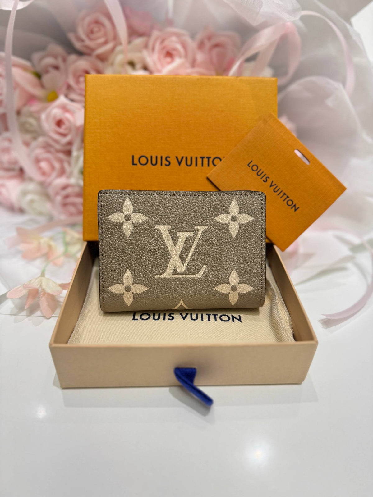LOUIS VUITTON Victorine Wallet Monogram Empreinte Tourterelle Gray & Cream