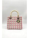 CHRISTIAN DIOR Lady Dior Handbag Woven Leather with Tweed Medium - Reeluxs 
