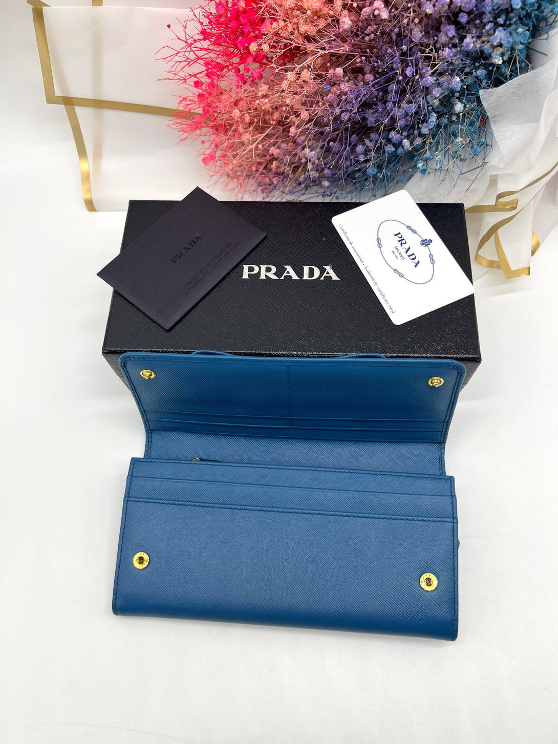 PRADA Saffiano Fiocco Ribbon 1M1132 Women's Saffiano Long Wallet (bi-fold) Bluette - Reeluxs 