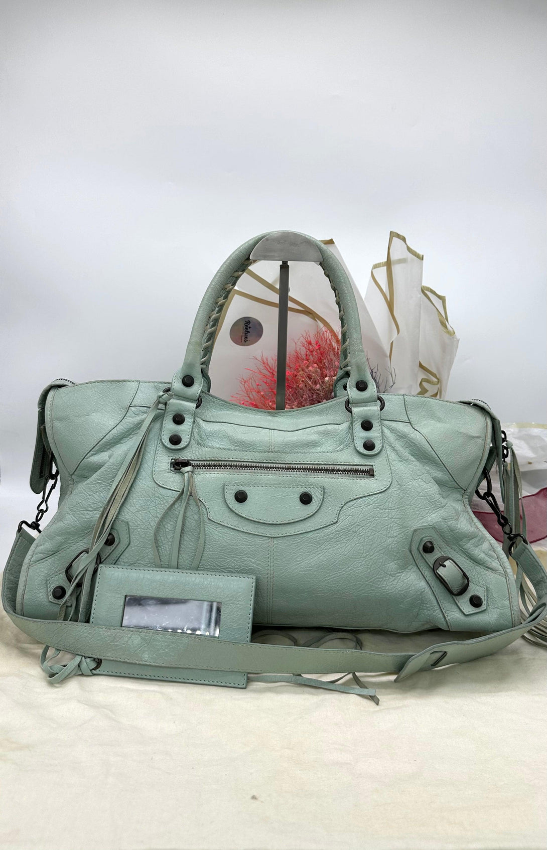 BAlENCIAGA Mint Green Leather Giant Part Time RH Tote - Reeluxs 