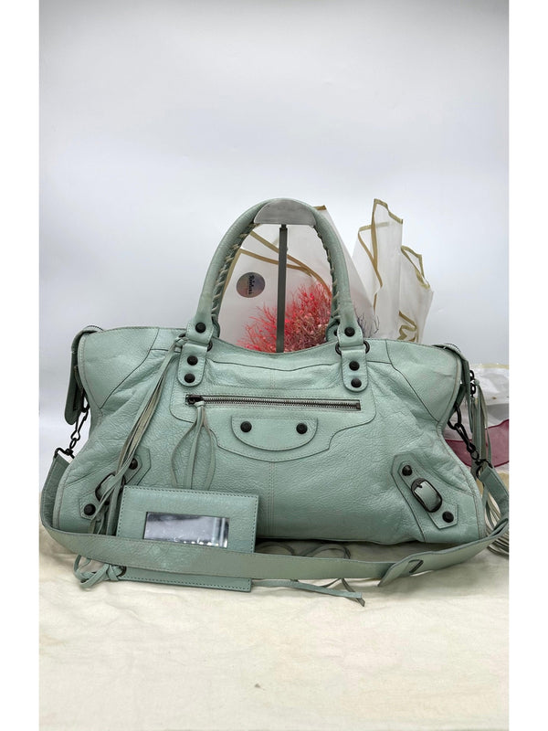 BAlENCIAGA Mint Green Leather Giant Part Time RH Tote - Reeluxs 