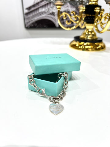 Tiffany & Co. Return to Tiffany Heart Charm Bracelet in Sterling Silver with Blue Box - Reeluxs 