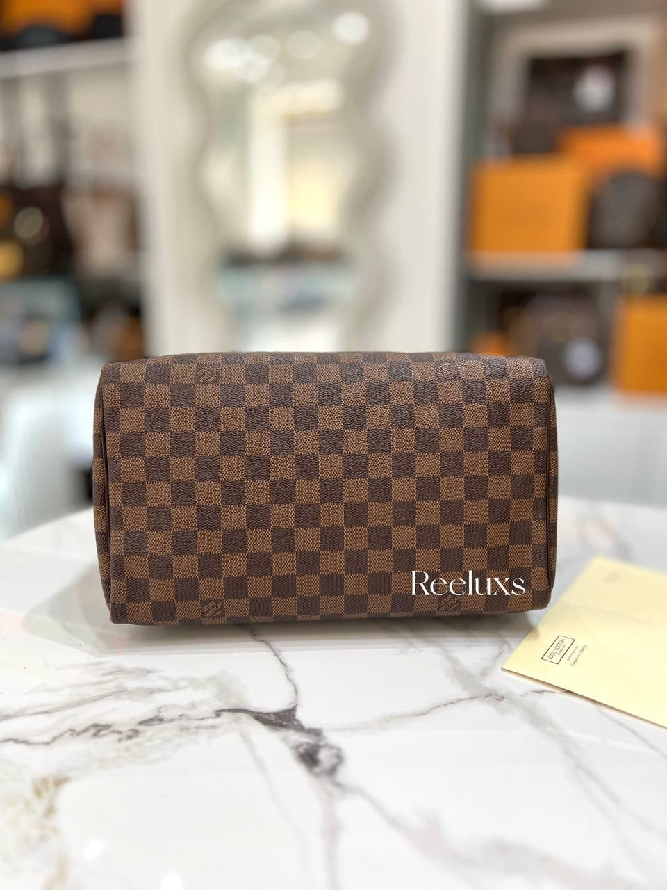 Louis Vuitton LV Speedy 30 Brown Handle Bag With Gold Hardware
