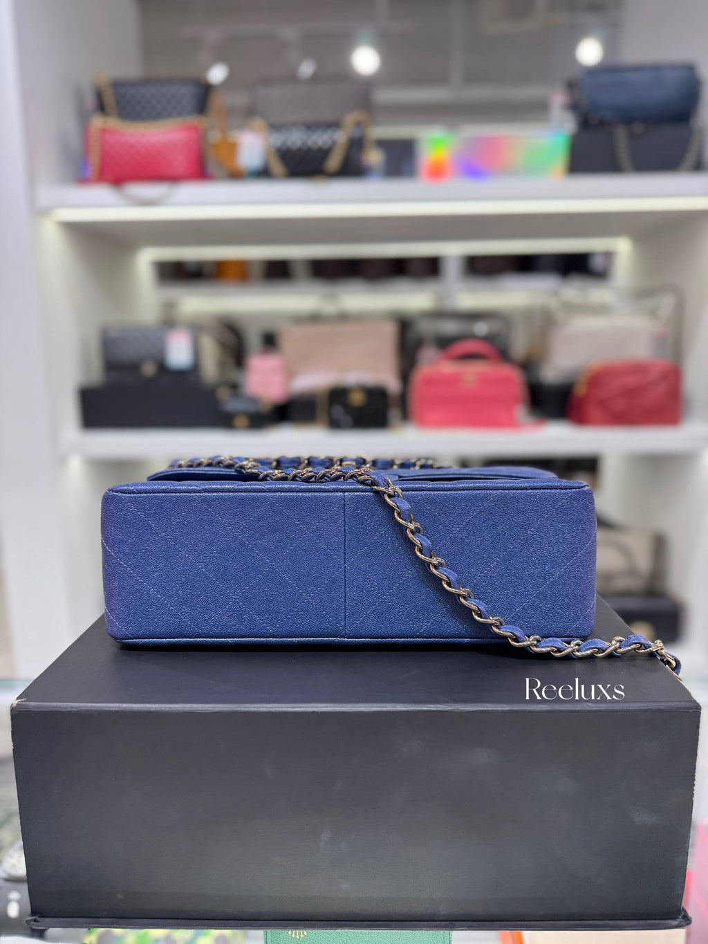 CHANEL Iridescent Caviar Quilted Leather Medium Classic Double Flap Bag Full Set