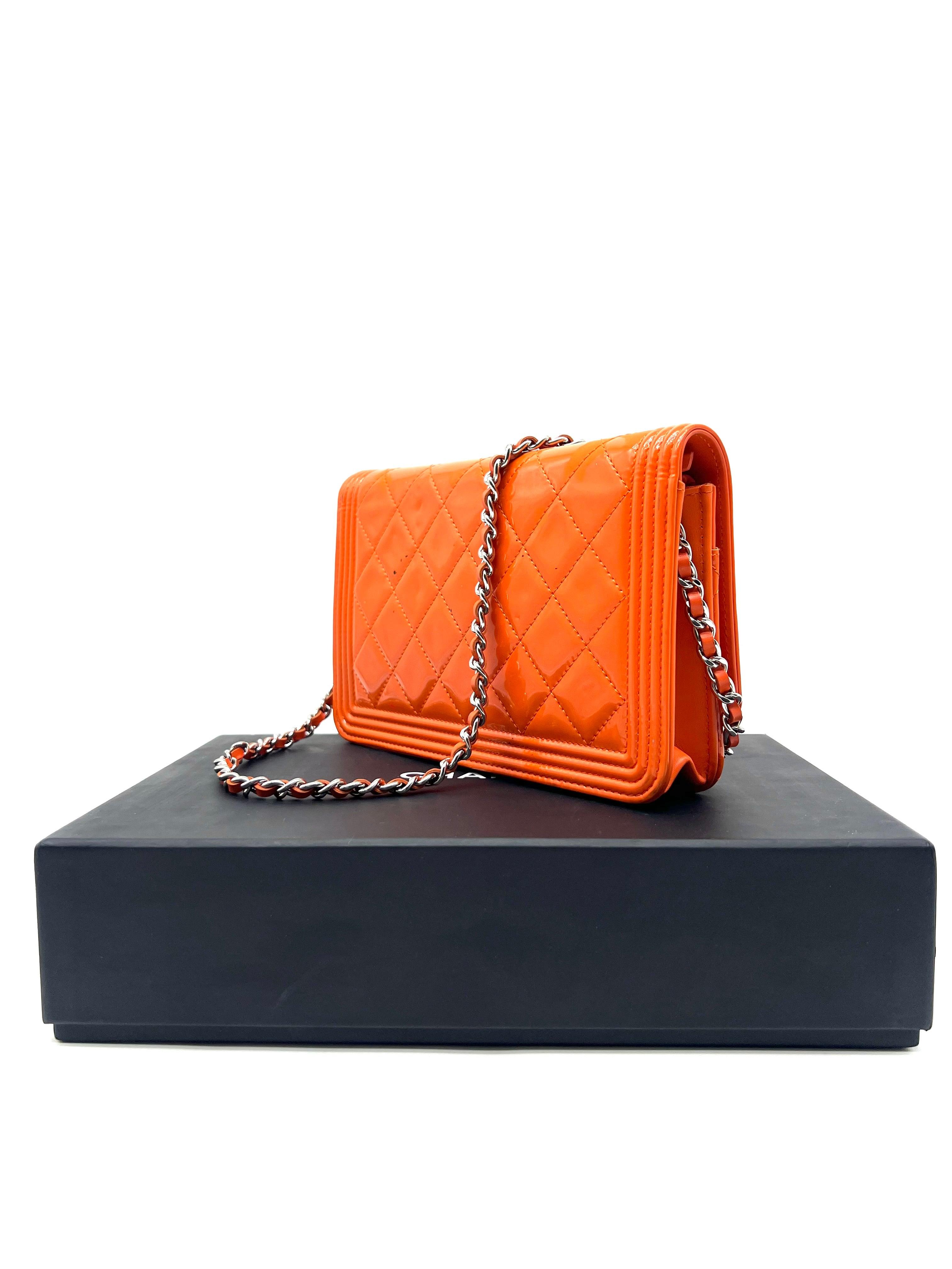 CHANEL Orange Quilted Patent Leather Classic WOC Clutch Bag - Reeluxs 