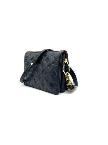 LOUIS VUITTON Coussin BB Bag Black Leather Embossed Monogram Crossbody - Reeluxs 