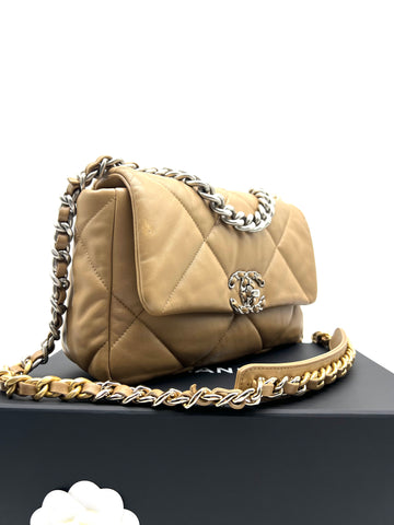 CHANEL 19 Bag Lambskin Beige Color With SHW Shoulder Bag - Reeluxs 