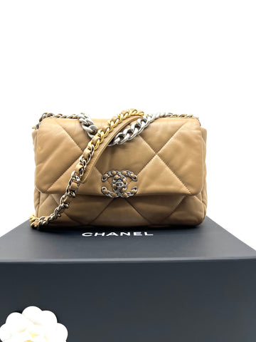 CHANEL 19 Bag Lambskin Beige Color With SHW Shoulder Bag - Reeluxs 