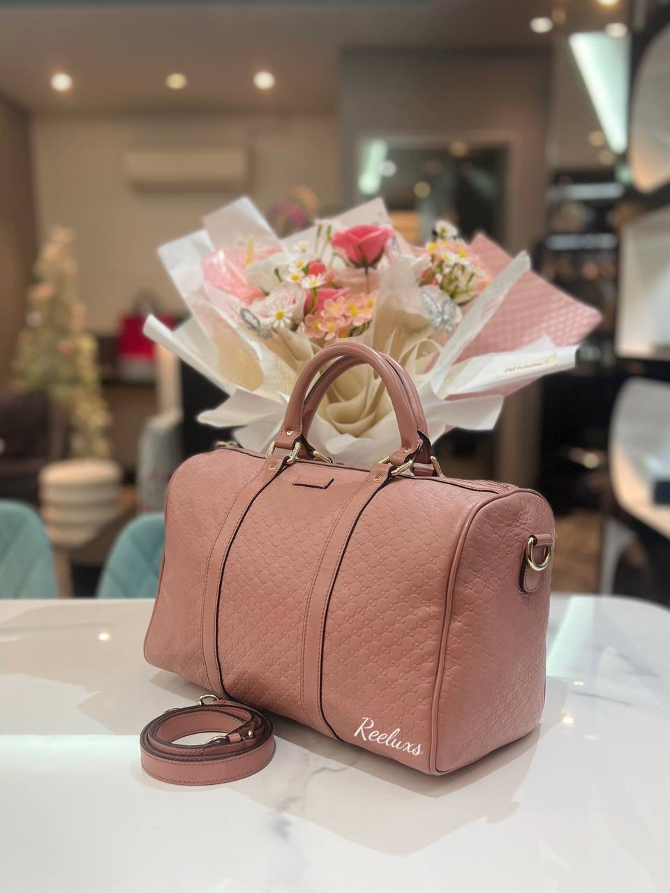 GUCCI Dusty Pink Microguccissima Leather Medium Joy Boston Bag