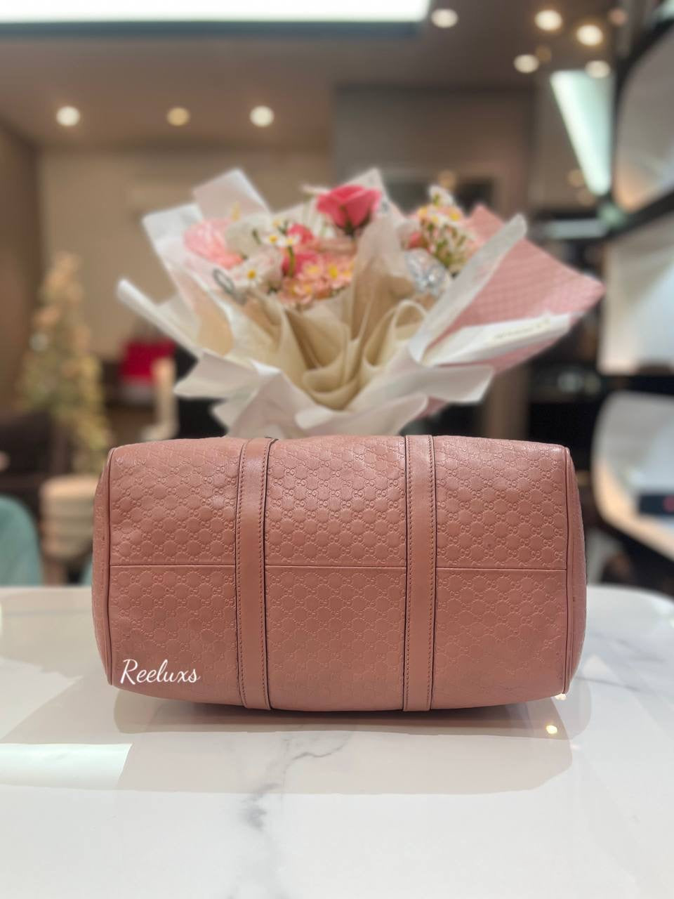 GUCCI Dusty Pink Microguccissima Leather Medium Joy Boston Bag