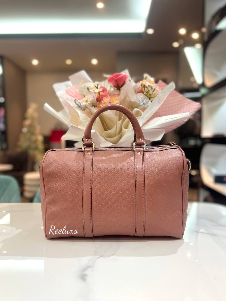 GUCCI Dusty Pink Microguccissima Leather Medium Joy Boston Bag