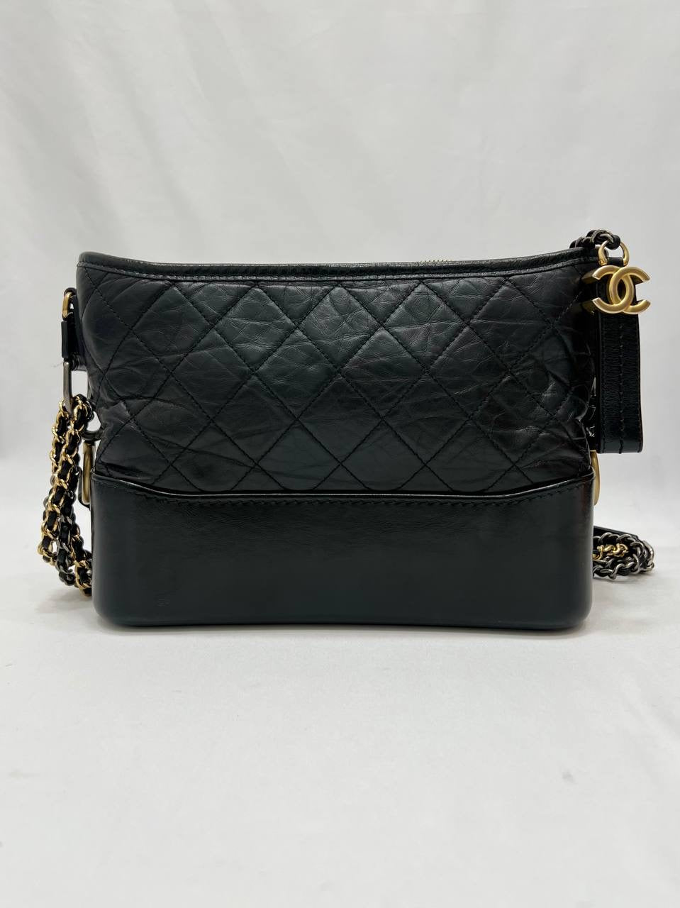 CHANEL Gabrielle Hobo With Logo Handle Bag Black Leather