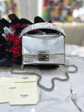 FENDI Kan U Chain Sling Bag Silver Leather For Women Bag