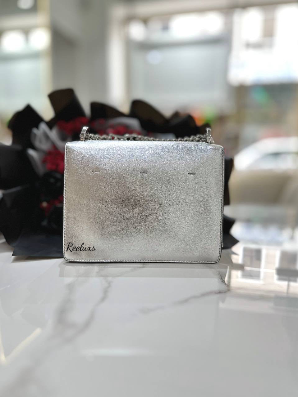 FENDI Kan U Chain Sling Bag Silver Leather For Women Bag