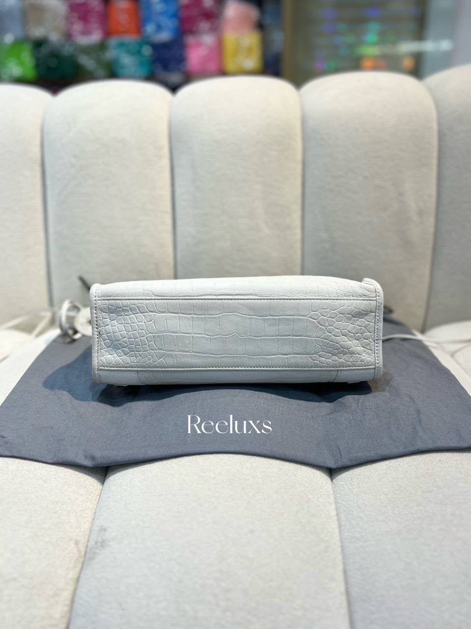 BALENCIAGA City White Croc Leather 2way Shoulder Bag