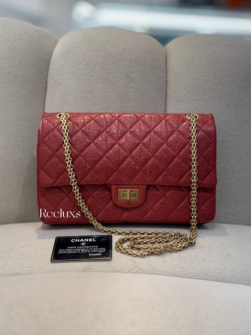 CHANEL Red Quilted Aged Leather Reissue 2.55 Classic Flap Bag GHW