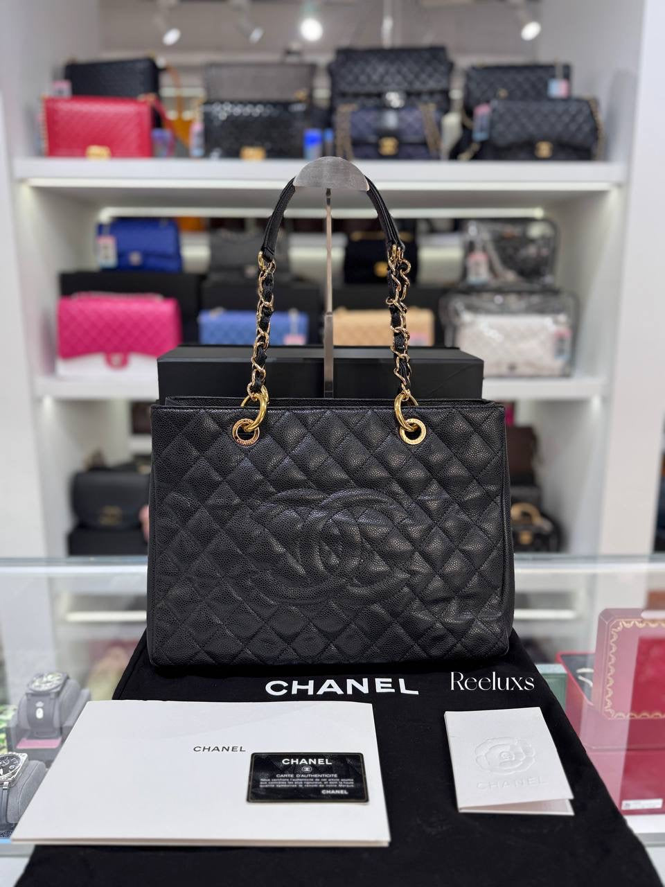 CHANEL Black Quilted Caviar Grand Shopping Tote(GST)