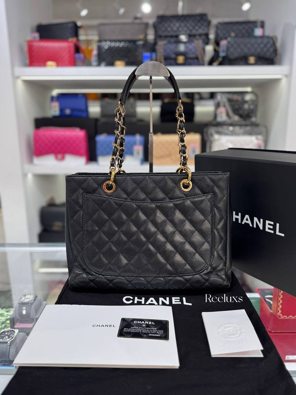 CHANEL Black Quilted Caviar Grand Shopping Tote(GST)