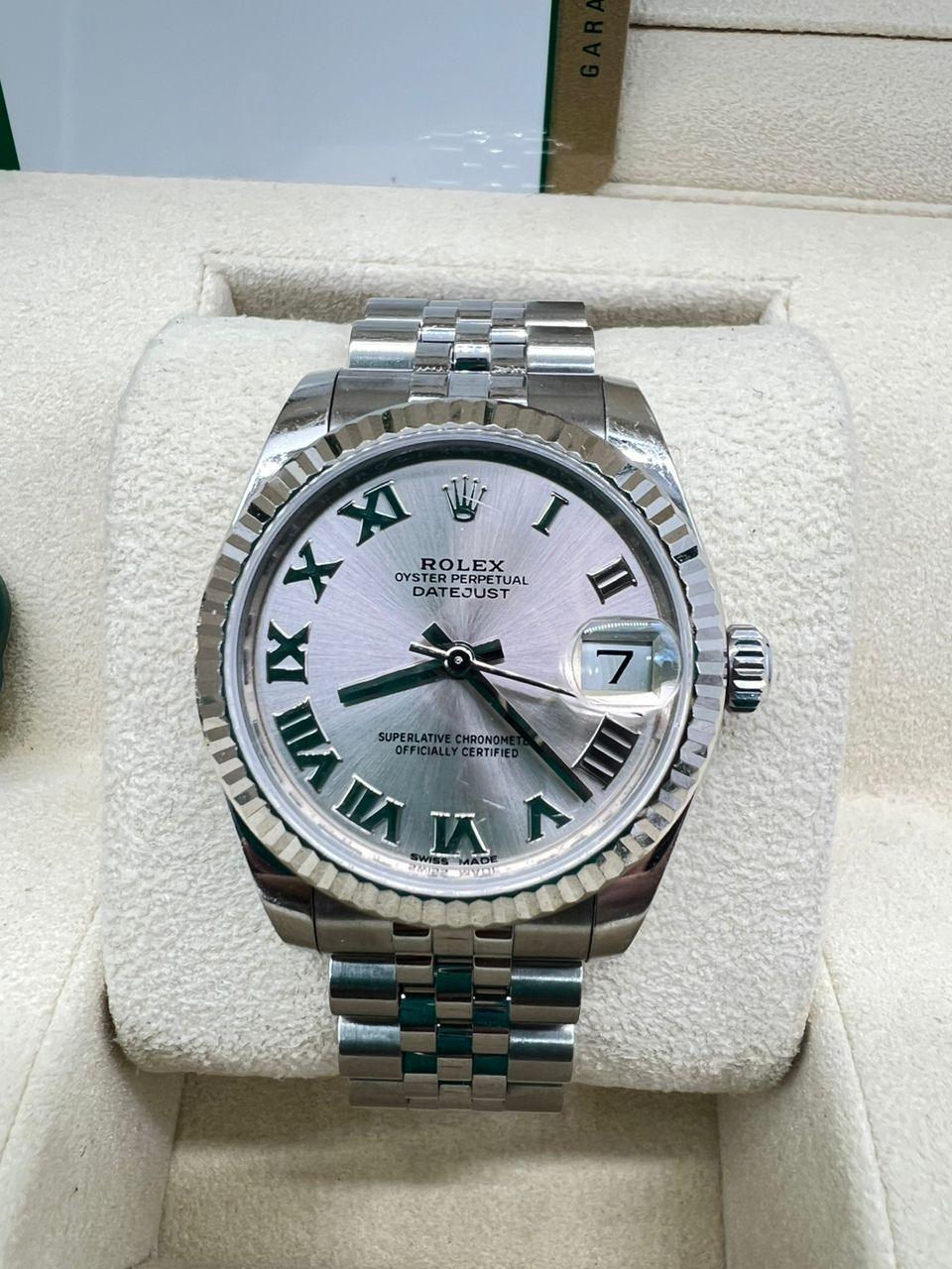 ROLEX 31mm Ladies White Gold & SS Datejust Silver Roman 178274 SANT BLANC - Reeluxs 