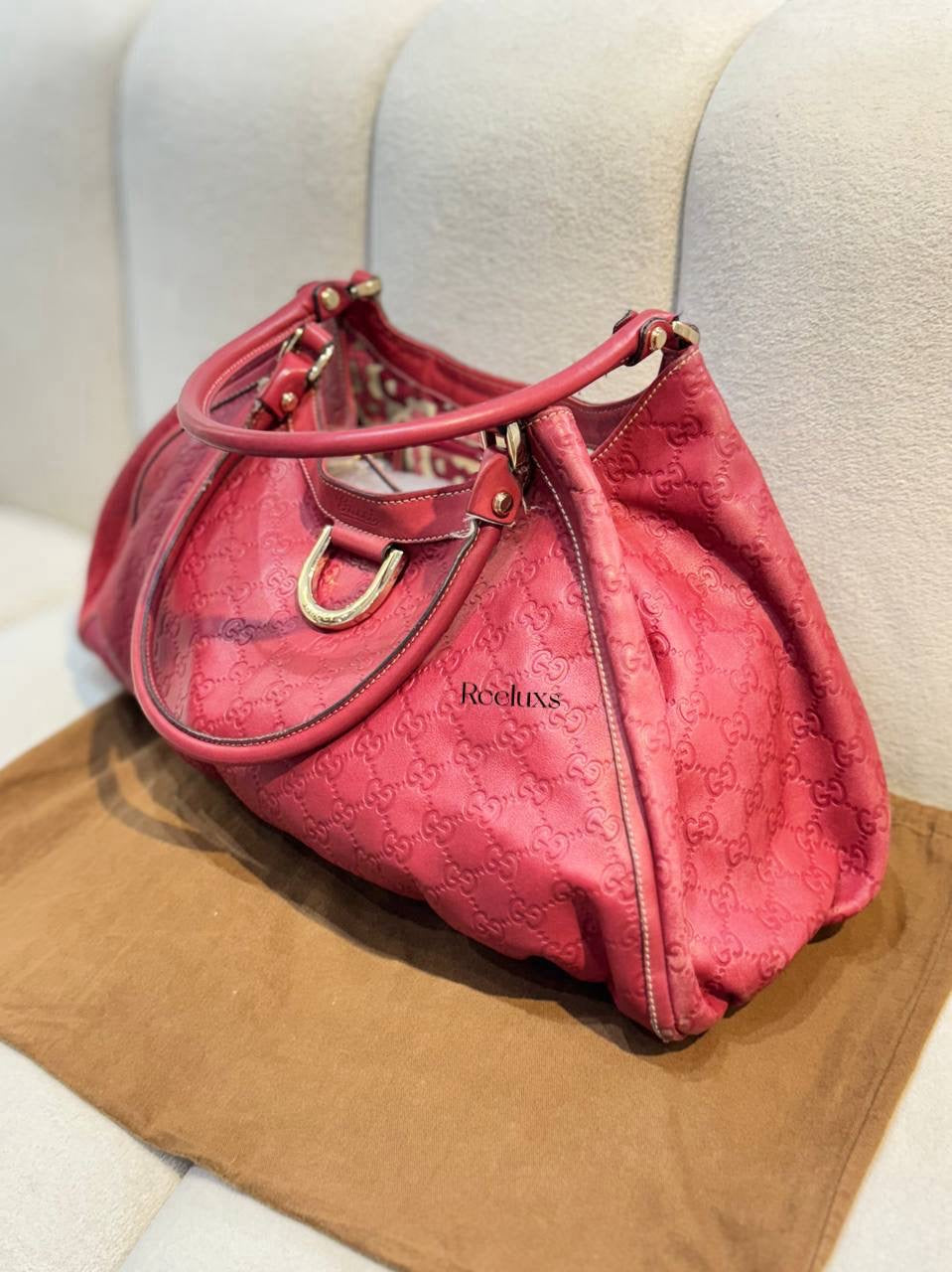 GUCCI Guccissima Abbey Red Leather Tote Bag