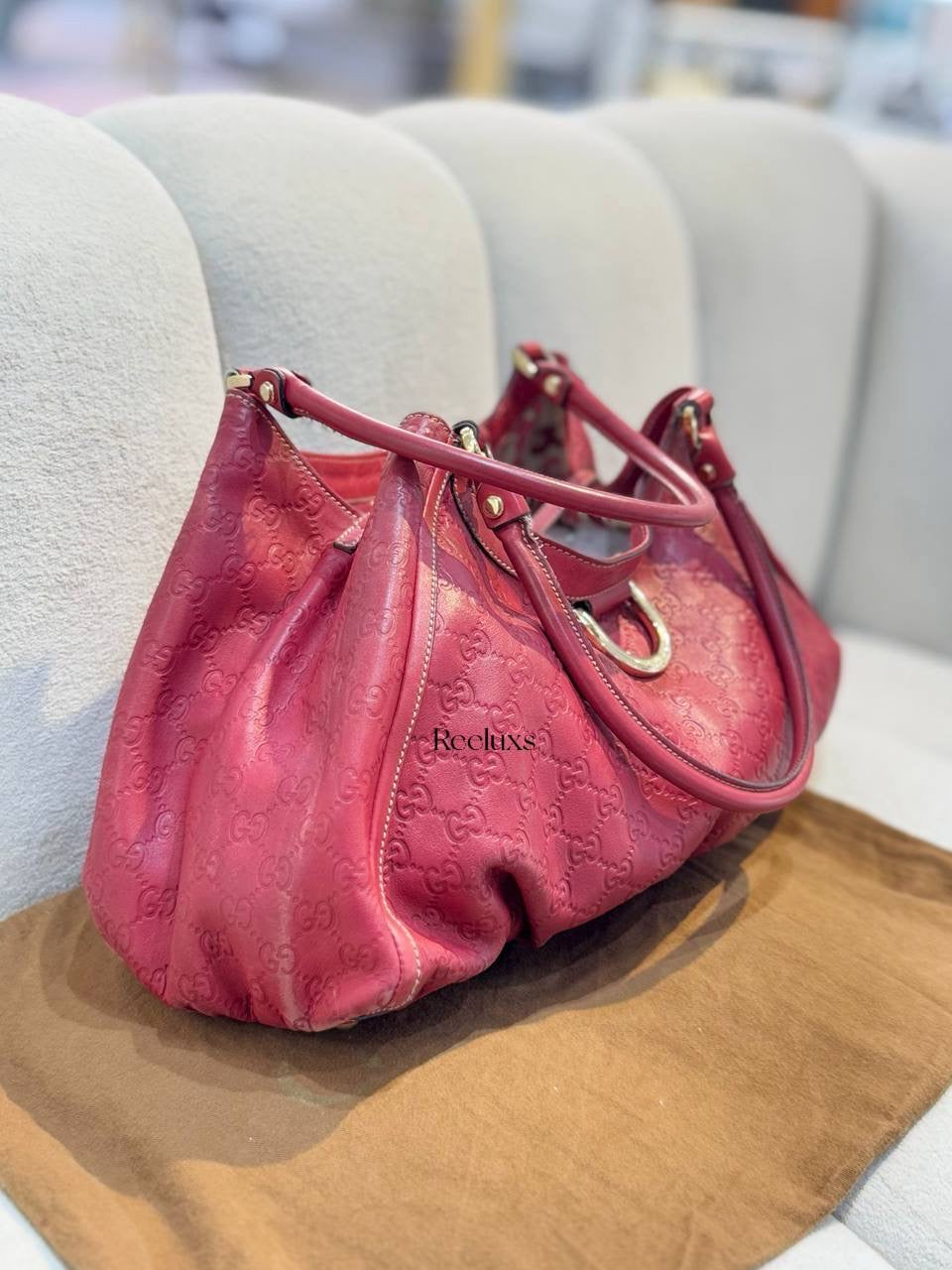 GUCCI Guccissima Abbey Red Leather Tote Bag