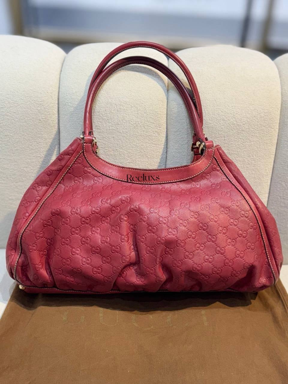 GUCCI Guccissima Abbey Red Leather Tote Bag