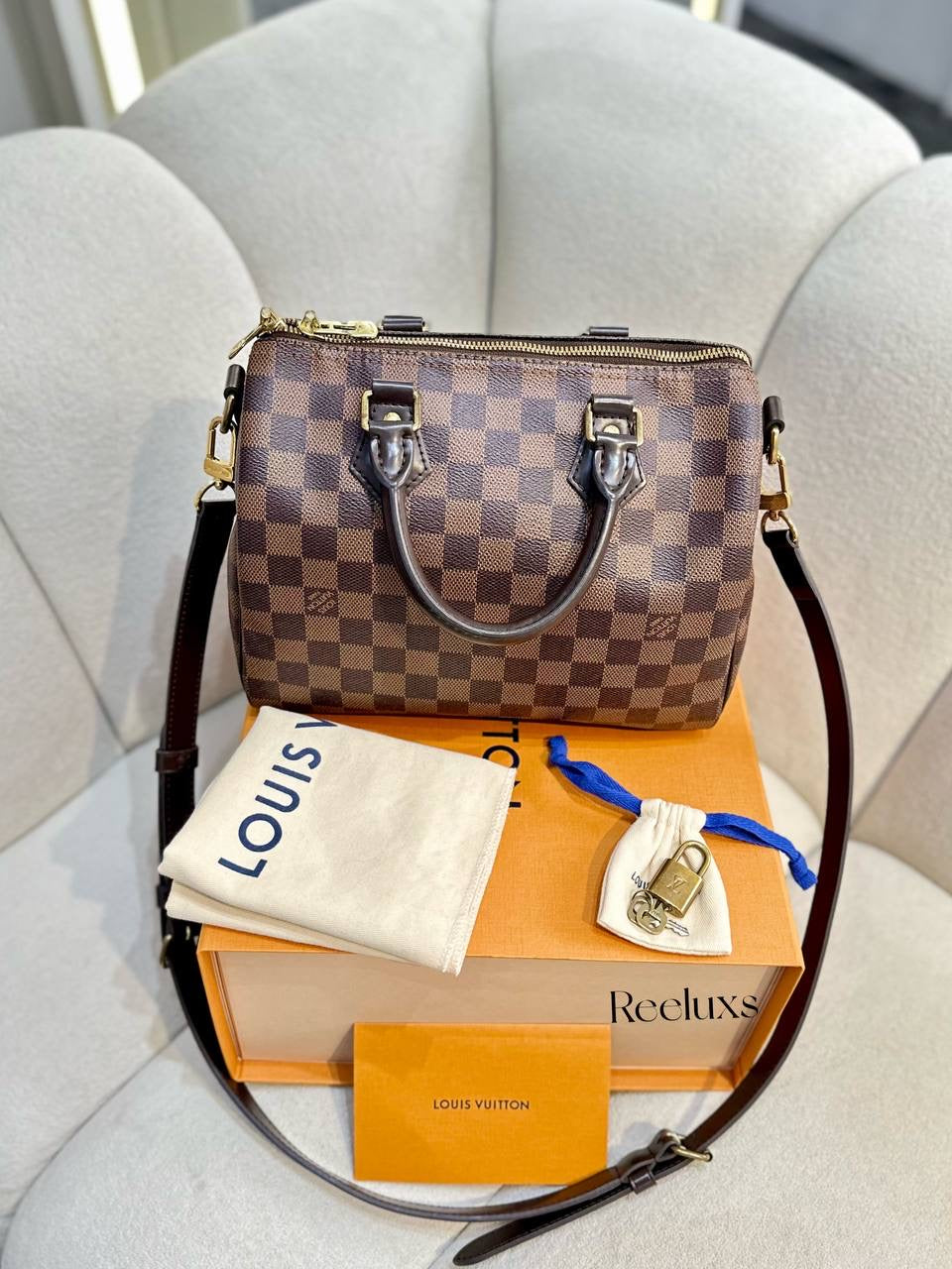 FullSet LOUIS VUITTON LV Speedy 25 Damier Ebene