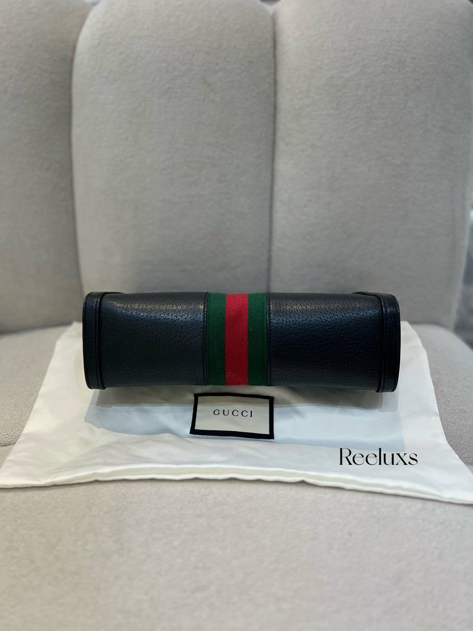 GUCCI Ophidia GG Chain Shoulder Black Leather Bag