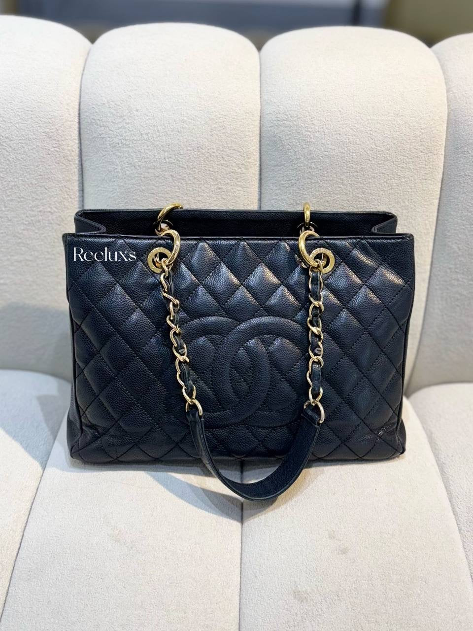 CHANEL Black Caviar Quilted Leather Grand Shopping Tote GST Handbag GHW