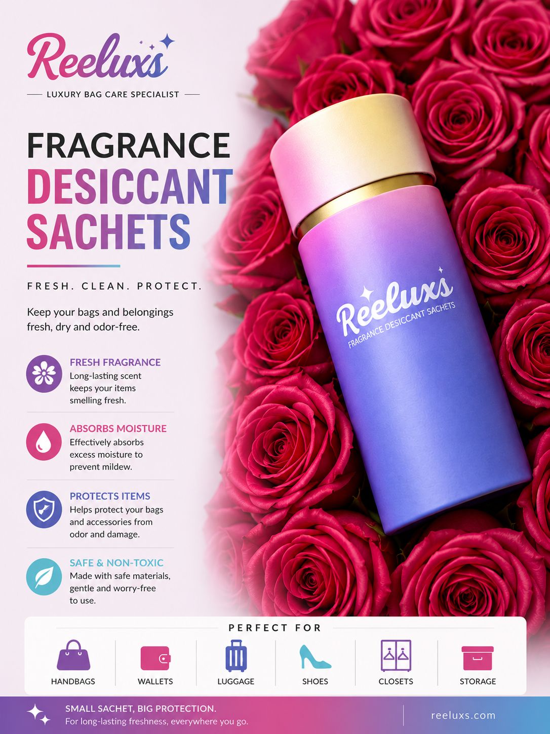 REELUXS Fragrance Desiccant Sachets – Luxury Care for Your Precious Belongings