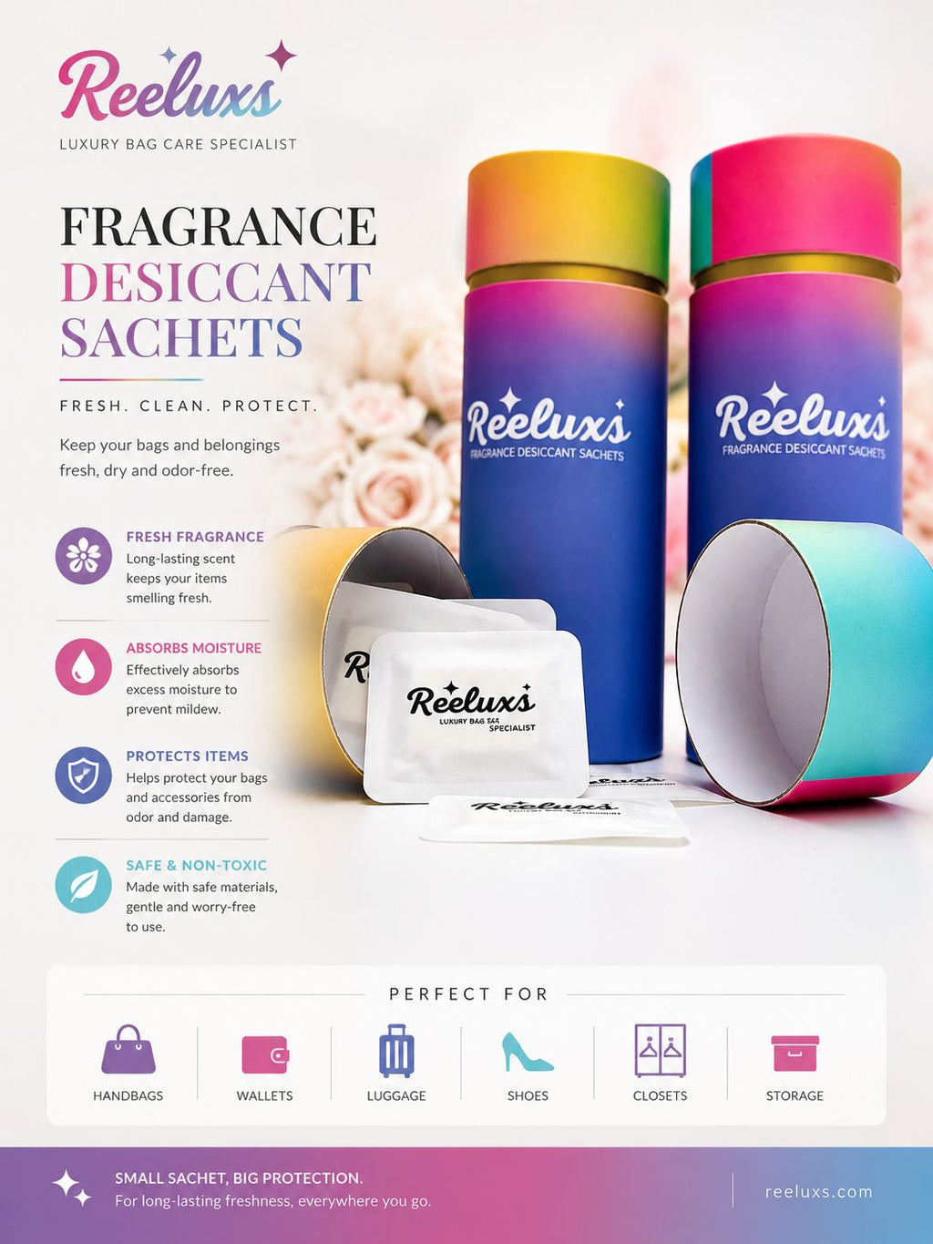 REELUXS Fragrance Desiccant Sachets – Luxury Care for Your Precious Belongings