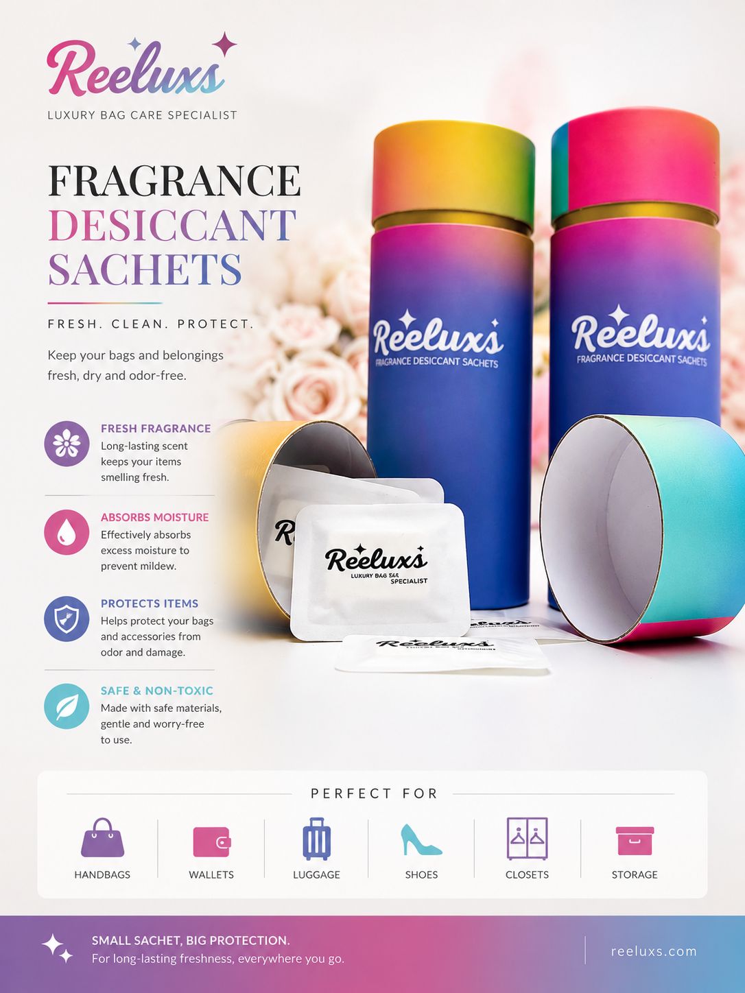 REELUXS Fragrance Desiccant Sachets – Luxury Care for Your Precious Belongings