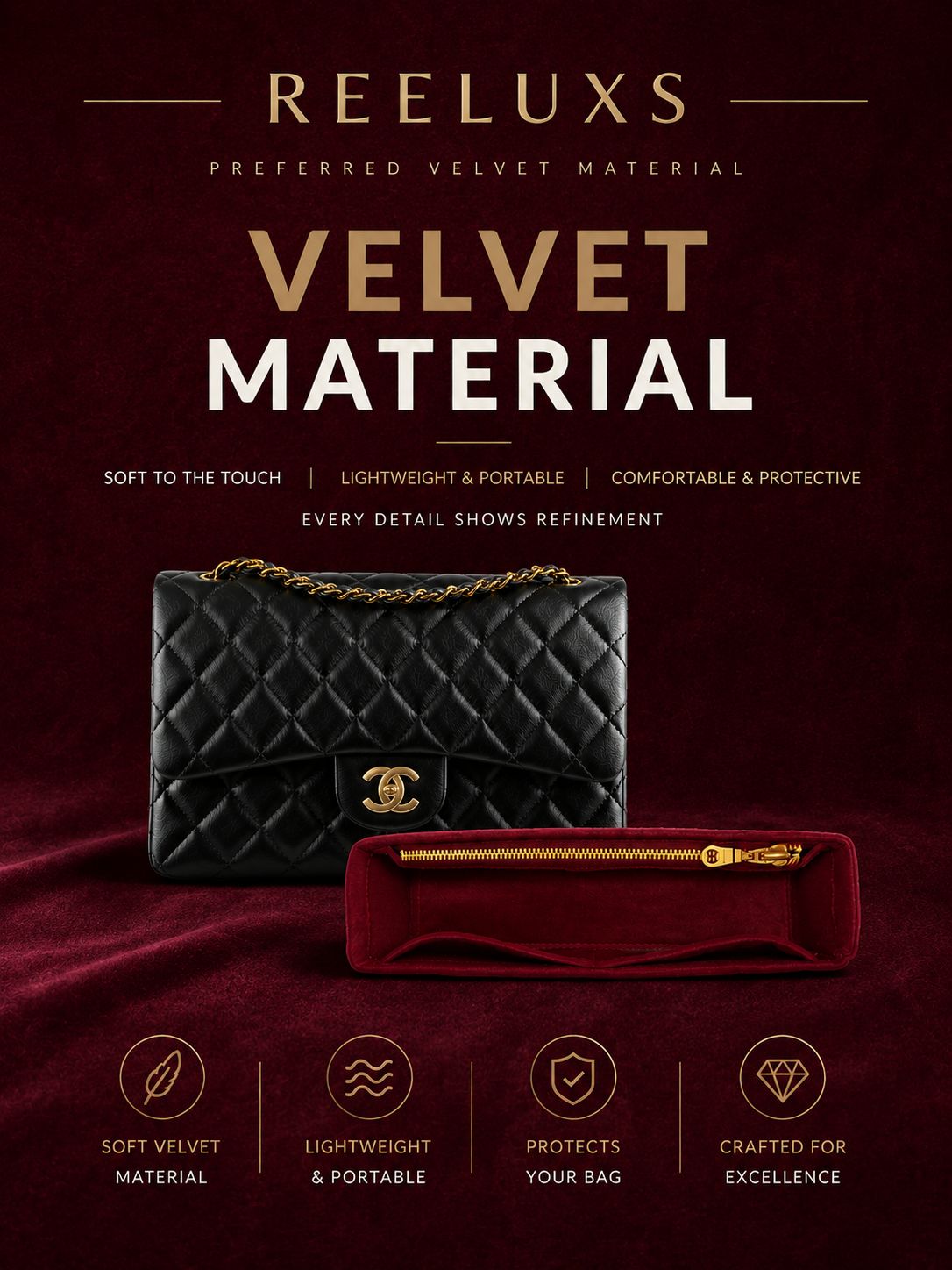 REELUXS Velvet Organizer - Chanel Classic Flap