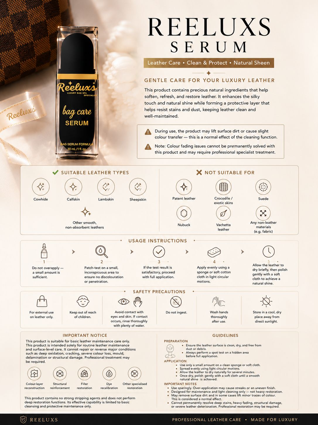 REELUXS LEATHER SERUM Treatment & Care