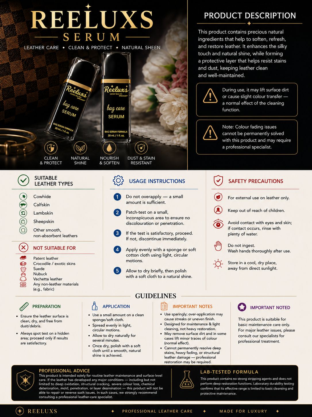 REELUXS LEATHER SERUM Treatment & Care