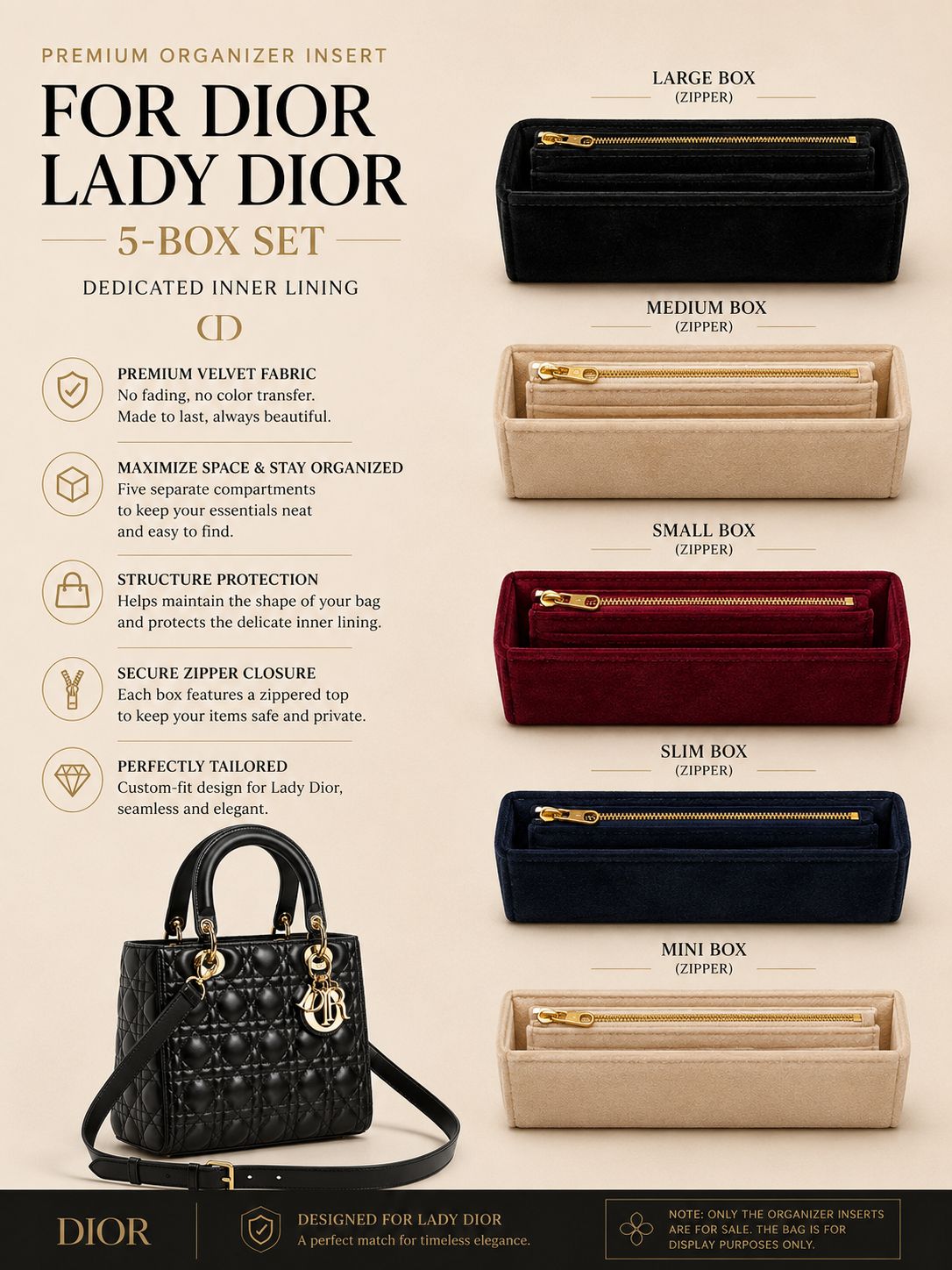 REELUXS Velvet Organizer -  Dior Lady Size Guide