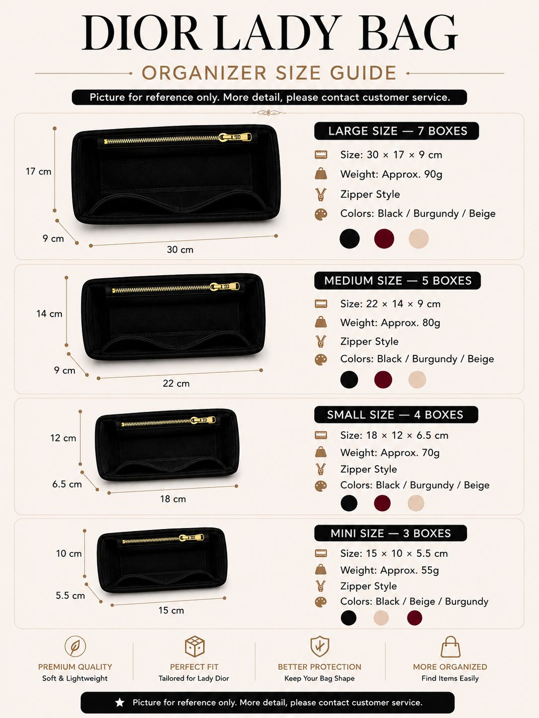 REELUXS Velvet Organizer -  Dior Lady Size Guide