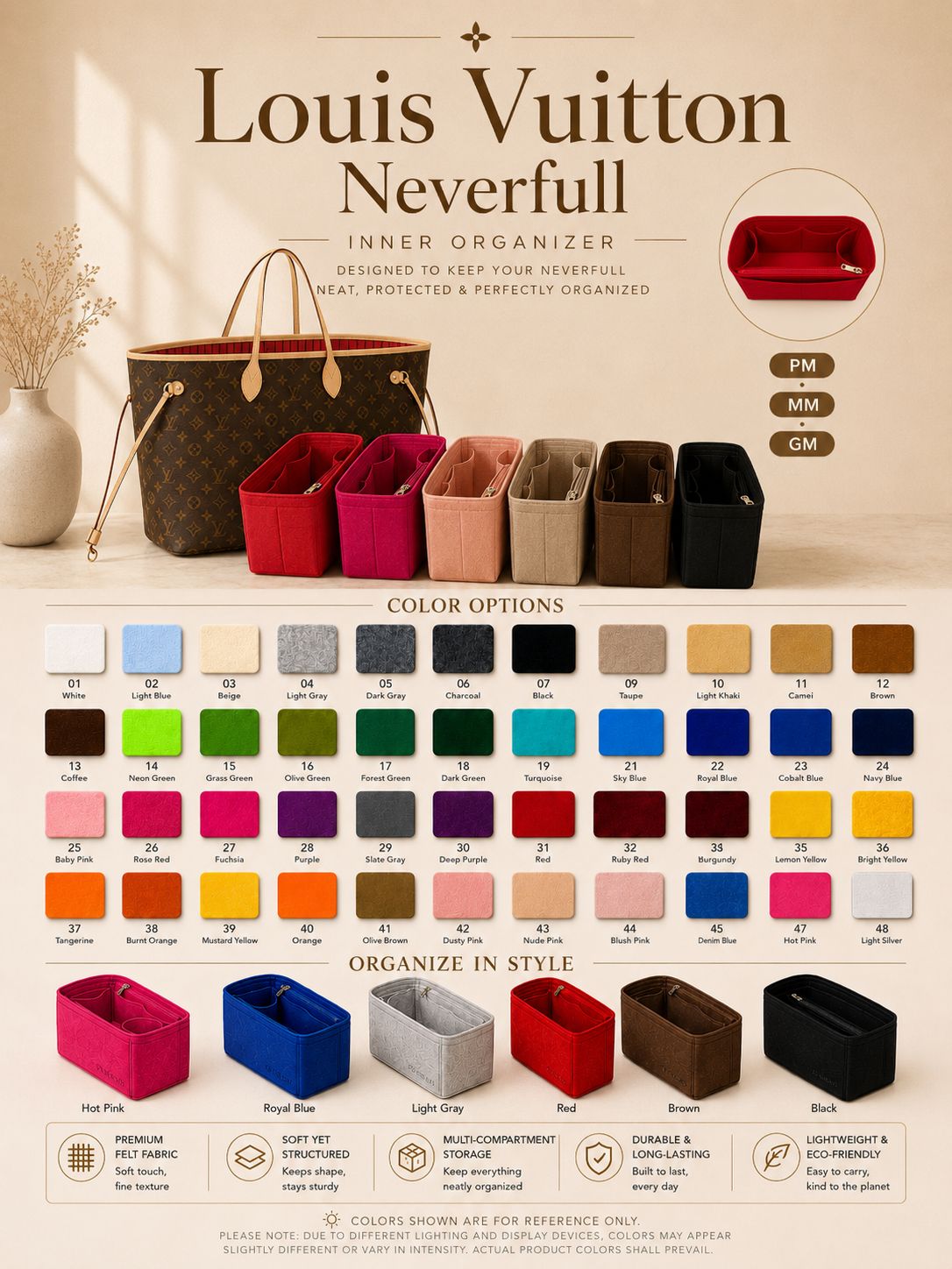 REELUXS Organizer -  Louis Vuitton Neverfull Size Guide